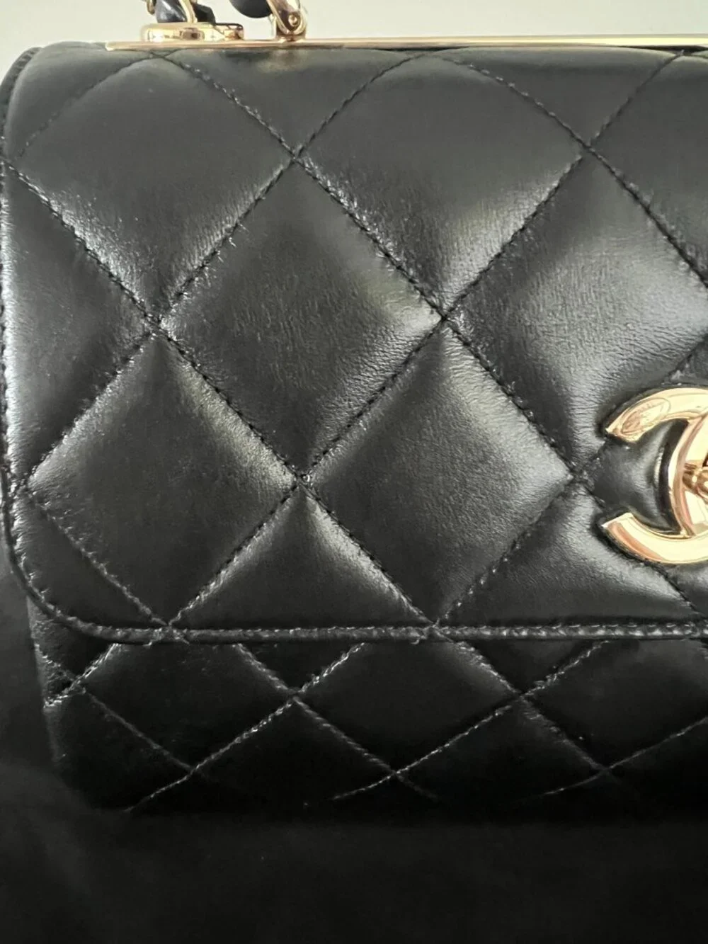 Lambskin Quilted Small Trendy CC Dual Handle Flap Bag Black
